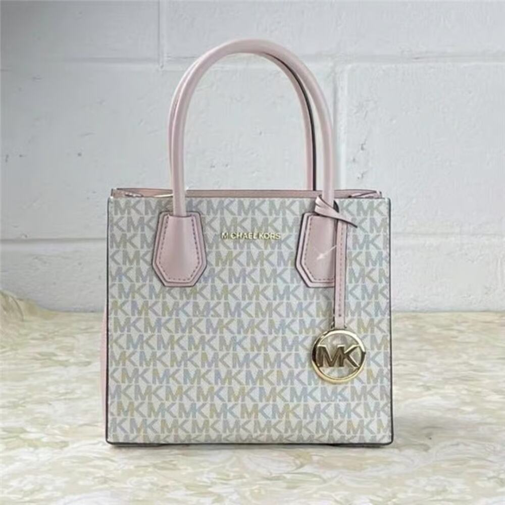 Michael Kors 35S1GM9M2B Mercer MD Satchel Messenger Mk Bag Vanilla In Pink